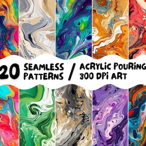 Ensemble de 20 images imprimables numériques sans couture pour coulée en acrylique, collection d'art à usage commercial, peinture colorée, bricolage, papier peint pour iPhone, papeterie