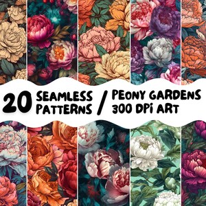 Conjunto de padrão digital sem costura peônia floral jardim 20 imagens imprimíveis de alta qualidade arte de uso comercial vintage natureza casamento faça você mesmo estacionário