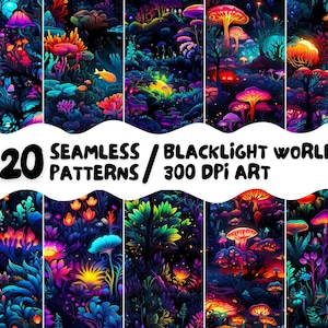 Schwarzlichtwelten Digitale Musterdesign Set 20 Hochwertige druckbare Bilder Kommerzielle Nutzung Kunst druckbare Neon Rave Wald Natur Ozeane