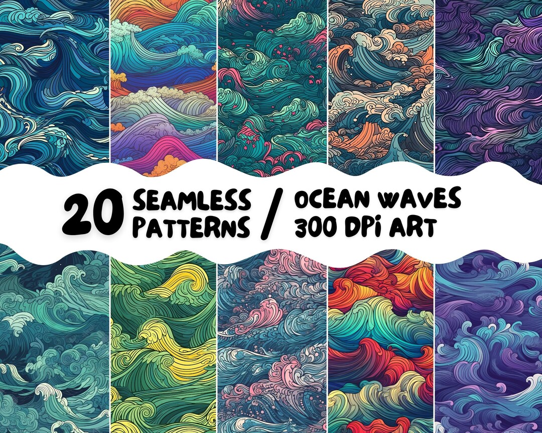 Ocean Waves Digital Seamless Pattern Set 20 High Quality Printable ...