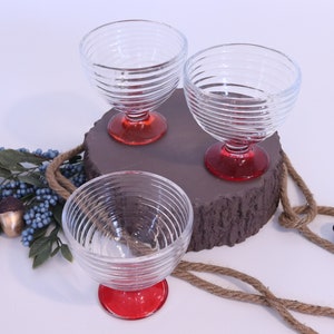 3 Swirl Glass Dessert Cups Colored Pedestal Set 2 Each Pink Red Vtg