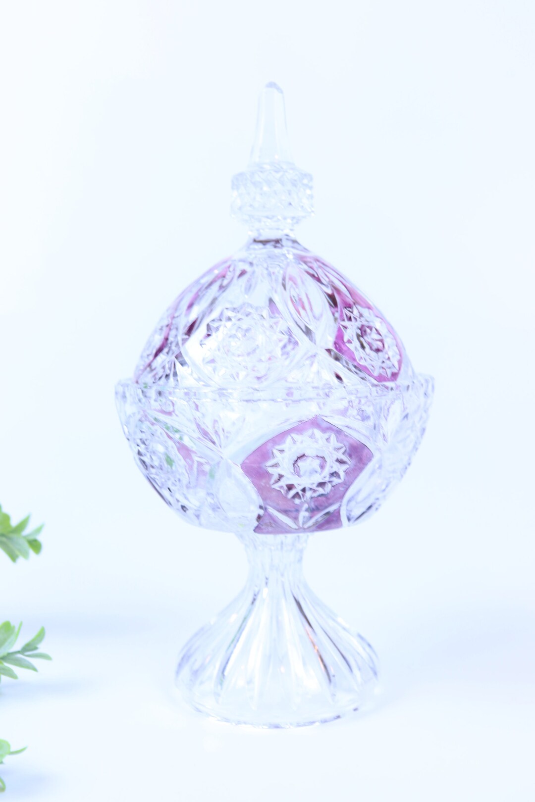 Vintage Crystal Glass Decorative Pedestal Candy Dish With Lid Etsy