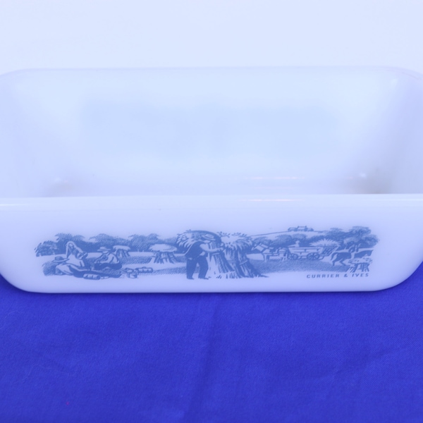 Currier and Ives Glasbake Loaf Pan - White Milk Glass J-522 17