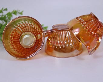 Vintage Iridescent Marigold Jeanette Carnival Glass 3 Cups Rare & Beautiful