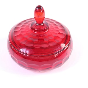 Vintage Viking Glass Georgian Ruby Red Honeycomb Candy Dish And Lid 6" Diameter