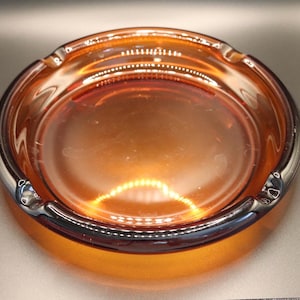 Antique 8" Dark Amber Art Deco Club Table or Standing Ashtray Glass Cigar Insert