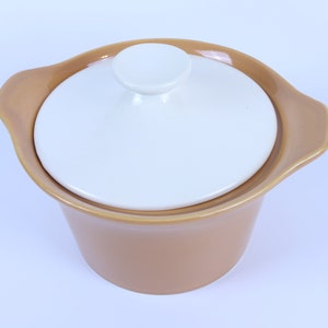 1950s Oven safe Bi- Color Crock Pot Mid century Modern Style In Orange And Cream