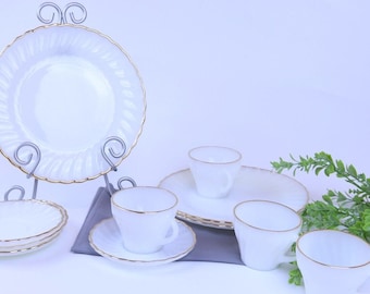 Anchor Hocking Fire King ~ Cup and Plate ~ Set of 8 Pcs ~ White