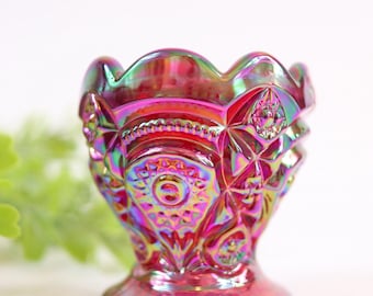 Vintage Imperial Ruby Carnival Glass Egg Cup with Sticker 2.5”