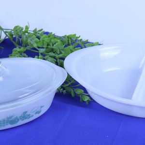 Vintage Glasbake Casserole Dish Set Milk Glass with Lid 10” and 12”
