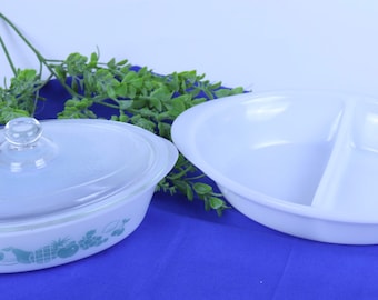 Vintage Glasbake Casserole Dish Set Milk Glass with Lid 10” and 12”