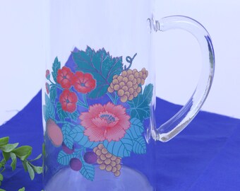 Vintage Poppies and Fall Floral Glass Pitcher Jug