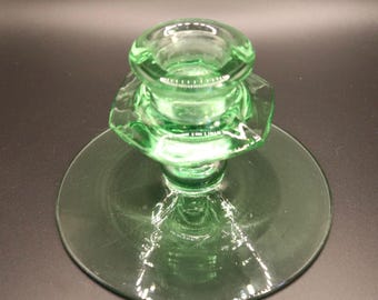 Vintage groene uranium vaseline depressie glazen kandelaar 4,5"
