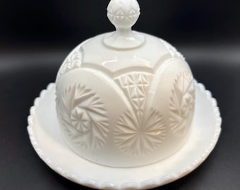 Vintage Kemple White Milk Glass "Yutec" Maselniczka Gwiazda i Laska 6"