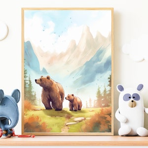 Bear & Cub Print, Nursery Wall Art, Bear and Cub Nursery, Printable Wall Art, Digital Download, Kids Wall Art, Animal Nursery Art, Bear Art
