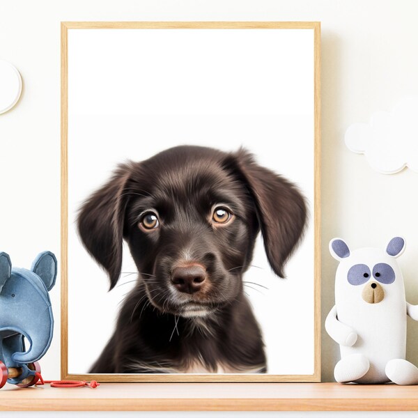 Puppy Print, Nursery Wall Art, Black Puppy Nursery, Printable Wall Art, Digital Download, Kids Wall Art, Animal Nursery Art, Dog Art, Puppy