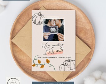 PRINTABLE Pumpkin Pregnancy Announcement, Fall Pregnancy Announcement ...