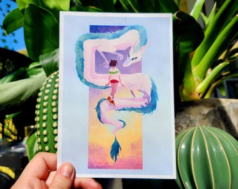 Spirited Away Art Print - Chihiro and Haku - Studio Ghibli Fan Art