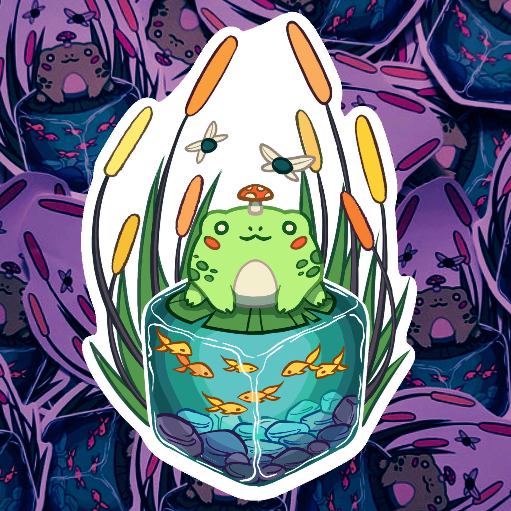 Frog on Lily Pad Sticker - Whimsical Nature Vinyl Decal - Etsy