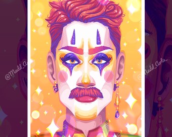 Colorful Clown Portrait Art Print - Bold & Vibrant Design