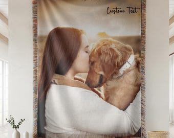 Personalized Dog Photo Woven Blanket Pet Memorial Gift Custom Pet Loss Blanket Dog Sympathy Gift Cotton Keepsake Throw