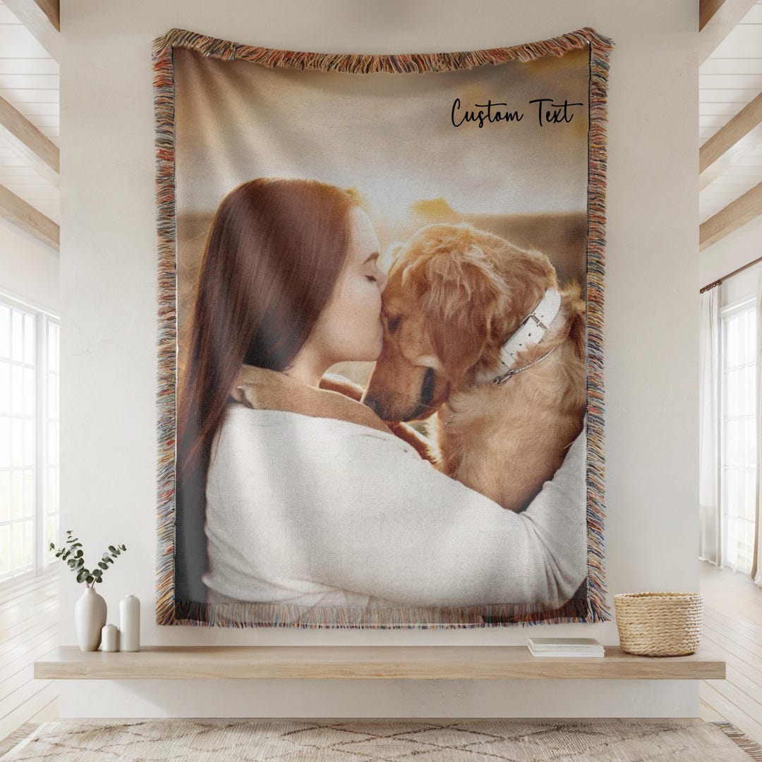 Personalized Dog Photo Woven Blanket Pet Memorial Gift Custom Pet Loss ...