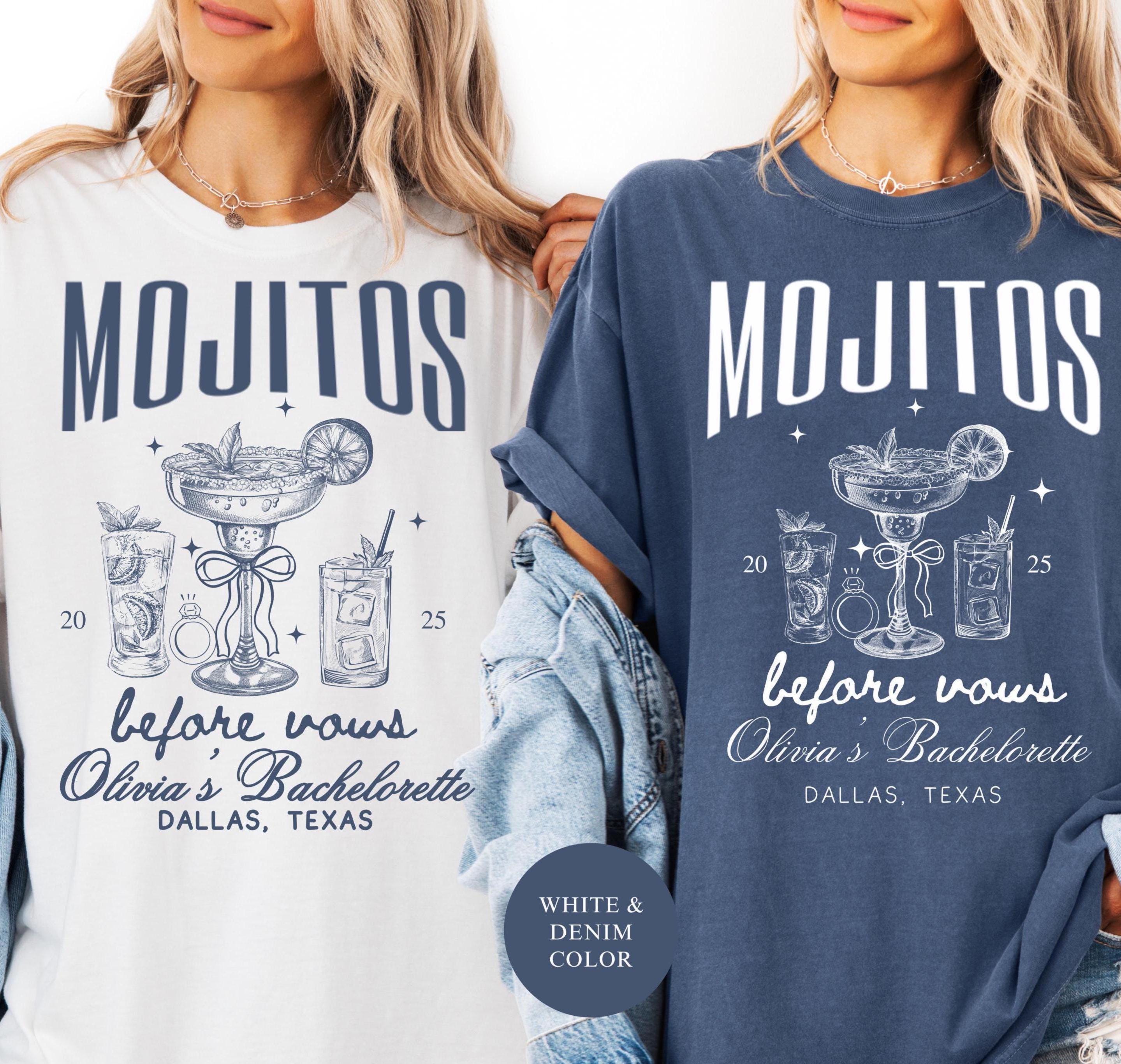 Mojitos Before Vows Bachelorette Shirt Beach Bach Tee Custom Coastal Bridal Party Tee Personalized Ocean Tropical Bachelorette Party Shirts
