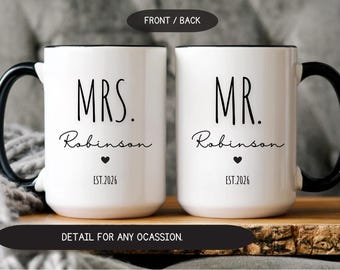 Personalized Mr and Mrs Coffee Mug, Bride and Groom Gift, Couples Cup