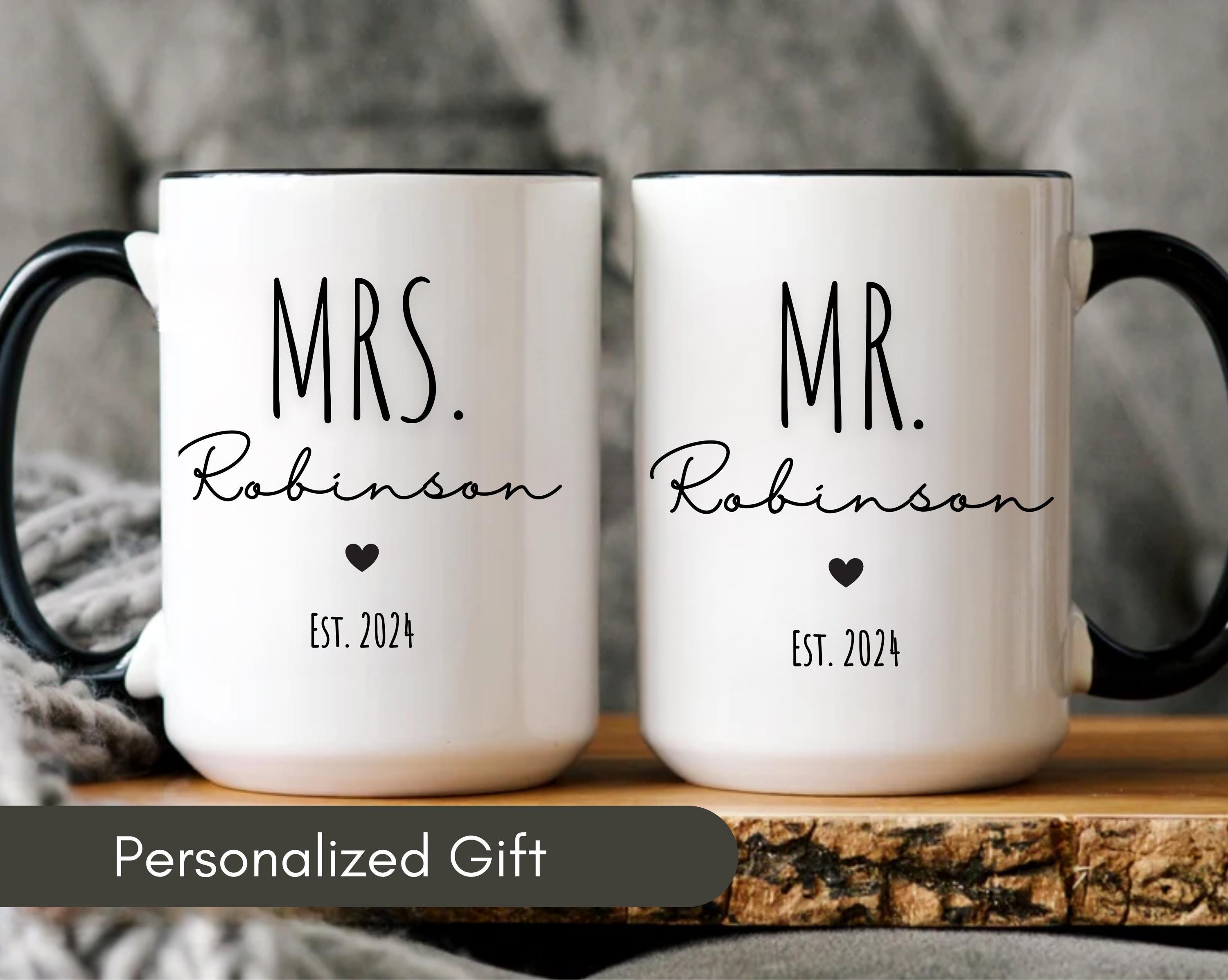 Personalized Mr and Mrs Coffee Mugs, Custom Mr Mrs Coffee Mugs, Husband and Wife Mugs, New Bride and Groom Set, New wife Gift, Couples Gift