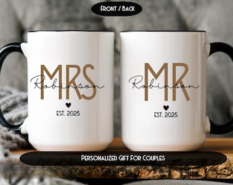 Personalized Mr and Mrs Mug, Custom Wedding Coffee Mug, Newlywed Gift for Couple, Bride and Groom Mug, Engagement Gift