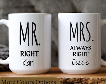 Personalized Mr Right Mrs Always Right Mug,Custom Mrs Coffee Mugs,Husband and Wife Mugs, New Bride and Groom Set,New wife Gift,Couples Gift