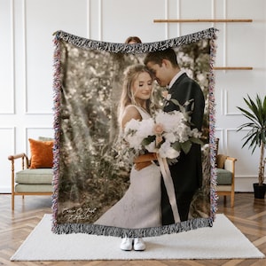 CUSTOM Photo Blanket -Personalized Photo Woven Cotton Throw -Custom Blanket with Picture Blanket For Mom Memory Grandma Gift Made in the USA
