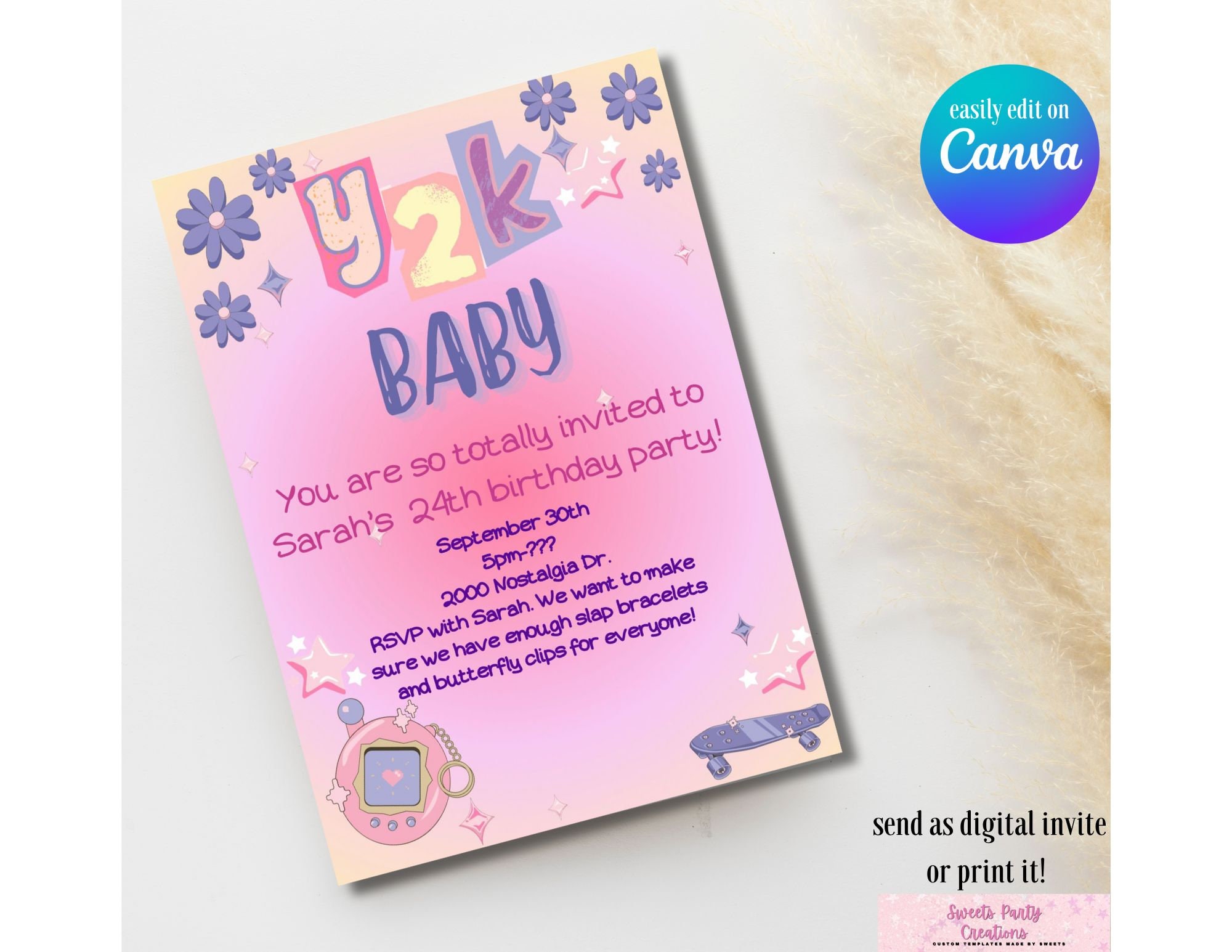 Y2K birthday invitation 2000s birthday theme y2k editable invitation early 2000s canva template y2k party theme