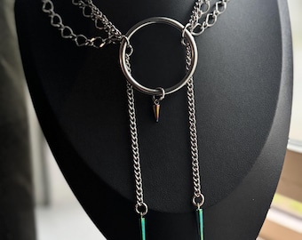 The Crescent Forge - Collana girocollo con catena ad anello in acciaio inossidabile - Mezzaluna cerata - Doppie punte - Collana alternativa