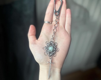 Chainmail Sword Keychain - Handmade Stainless Steel Gothic Keyring - Medieval FanBag Charm