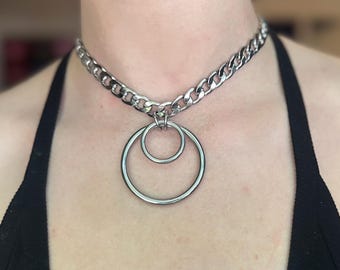Twin Moon Choker – Stainless Steel O-Ring Necklace, Industrial Punk Chain