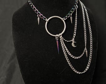 Lunar Drip Oil-Slick Gothic Choker - Handmade Staibless Steel O-Ring Statement Necklace