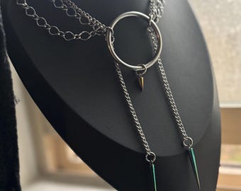 The Crescent Forge - Stainless Steel Chain Choker - Waxing Crescent  - Dual Spikes - Alternative Christmas Gift