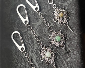 Custom Chainmail Keychan - Gothic Sword, Cross, or Spike Charm - Stainless Steel Medieval Keychain - Handmade