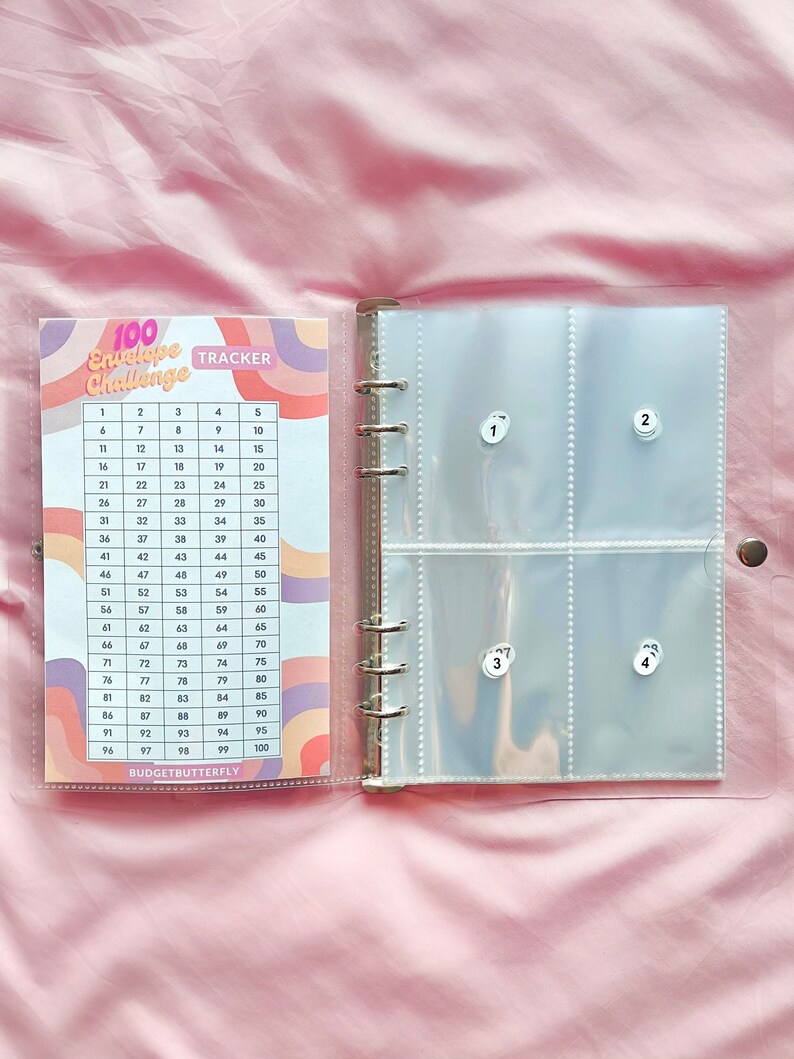 NEW 100 Envelope Cash Stuffing Savings Challenge Binder Pink Checkers
