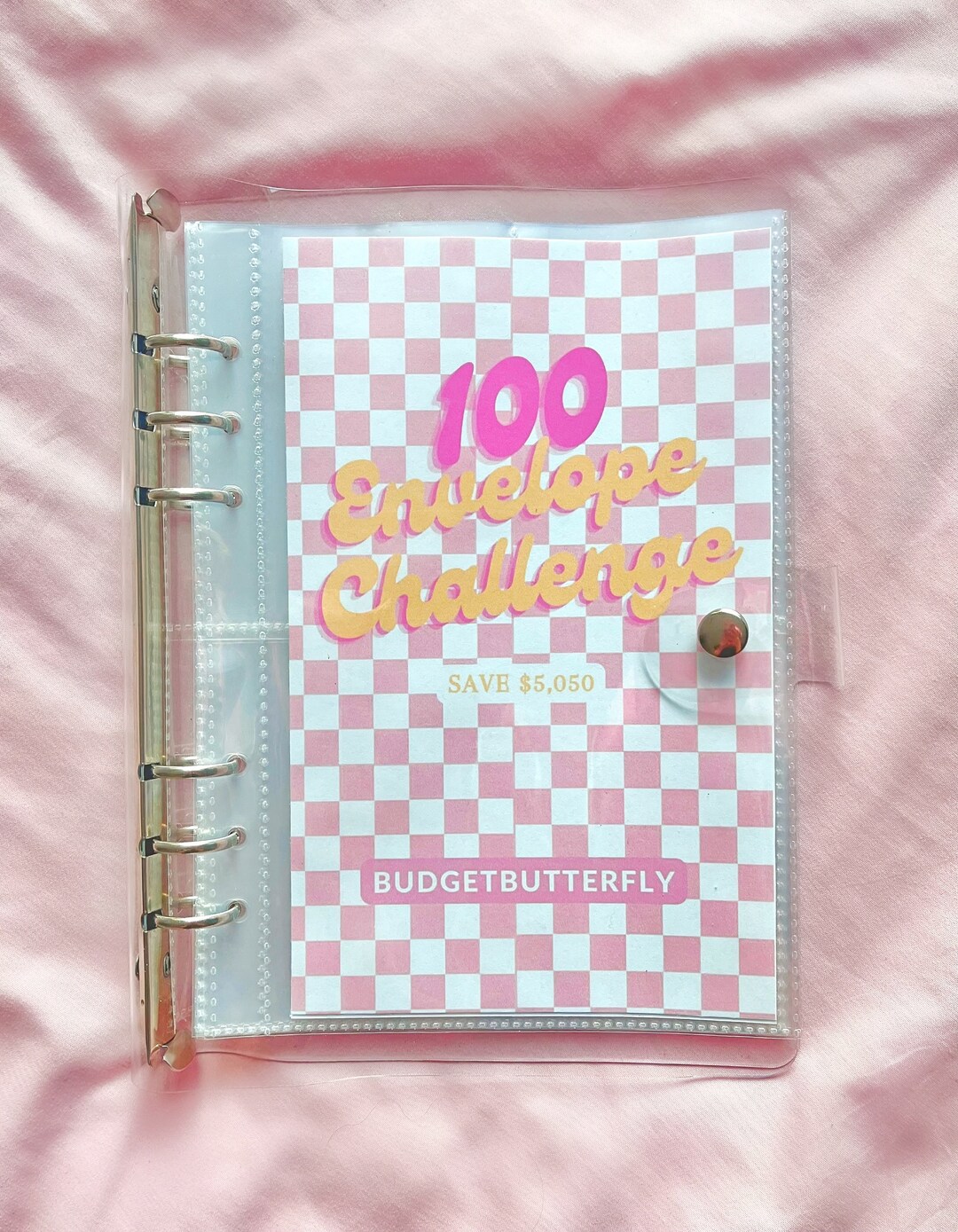 NEW 100 Envelope Cash Stuffing Savings Challenge Binder Pink Checkers