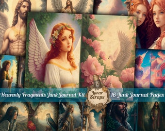 Heavenly Fragments Journal Kit - 16 Digital Pages, Printable - 8.5x11 - Angelic Junk Journal, Heaven Collage Sheets
