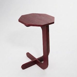 Zinfandel Red Octagonal C Table, Solid Beech Wood Side Table, Mahogany Finish End Table, Geometric Sofa Table, Mid Century Wood Decor