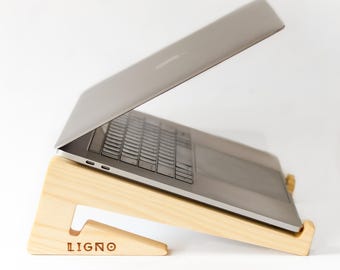 Handcrafted Ash Wood Laptop Stand: Ergonomic Desk Riser
