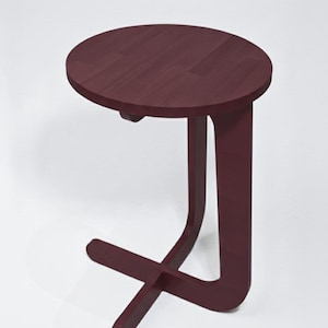 Zinfandel Red Solid Beech Wood C-Table, Round Sofa Table, Mid Century Modern End Table