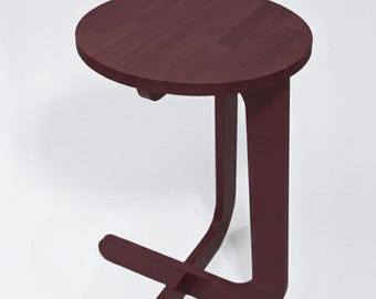 Zinfandel Red Solid Beech Wood C-Table, Round Sofa Table, Mid Century Modern End Table