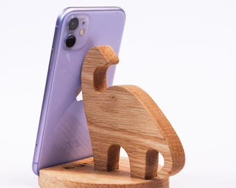 Handmade Wooden Titanosaurus Phone Stand: Dinosaur Desk Organizer