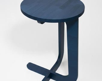 Set Sail Navy Beech Wood C-Table, Modern Coastal Round End Table