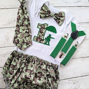 Toy Soldier Army First Birthday Outfit Green Army smash cake outfit