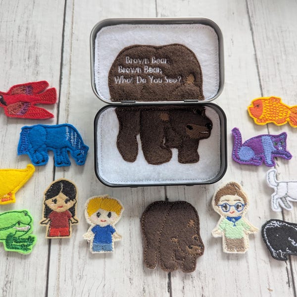 Brown Bear Pocket Playset, Tin playset, pretend play, quite time play,